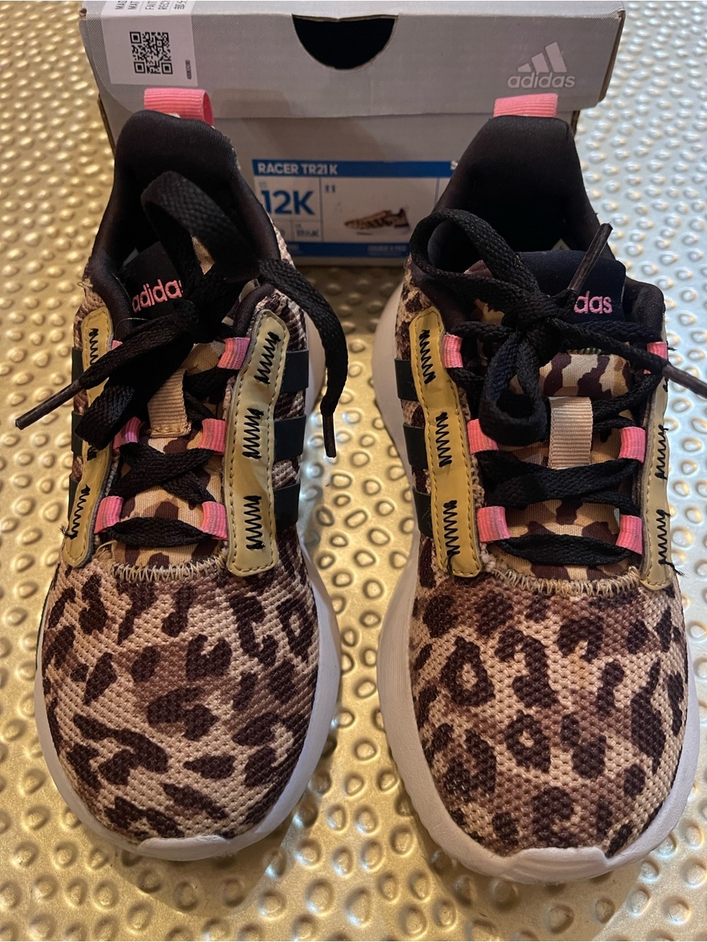 adidas Kids Leopard Print Sneakers with Pink Accents
